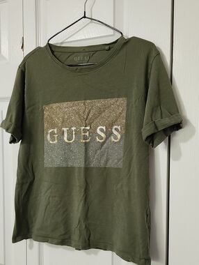 Guess Olive Green Metallic Logo Tee